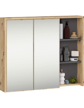 Závěsná koupelnová skříňka se zrcadlem VAMI 90 cm dub artisan/šedý grafit