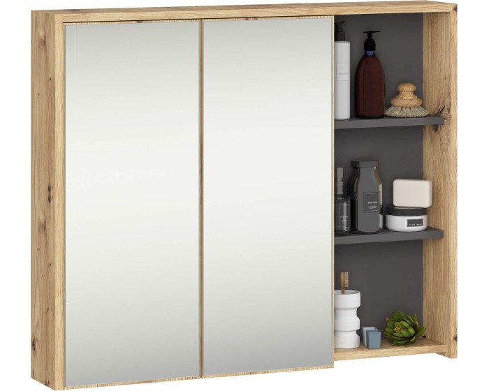 Závěsná koupelnová skříňka se zrcadlem VAMI 90 cm dub artisan/šedý grafit