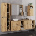 Závěsná koupelnová skříňka se zrcadlem VAMI 90 cm dub artisan/kašmírová
