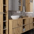 Závěsná koupelnová skříňka se zrcadlem VAMI 90 cm dub artisan/kašmírová