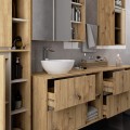 Závěsná koupelnová skříňka se zrcadlem VAMI 90 cm dub artisan/kašmírová