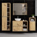 Závěsná koupelnová skříňka se zrcadlem VAMI 90 cm dub artisan/kašmírová