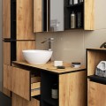 Závěsná koupelnová skříňka se zrcadlem VAMI 90 cm dub craft/černá