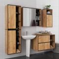 Závěsná koupelnová skříňka se zrcadlem VAMI 90 cm dub craft/černá