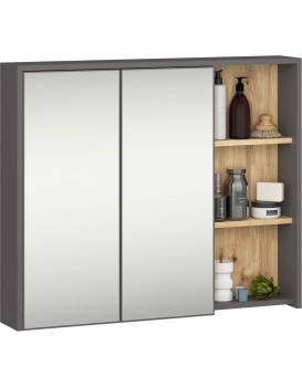Závěsná koupelnová skříňka se zrcadlem VAMI 90 cm šedý grafit/dub artisan