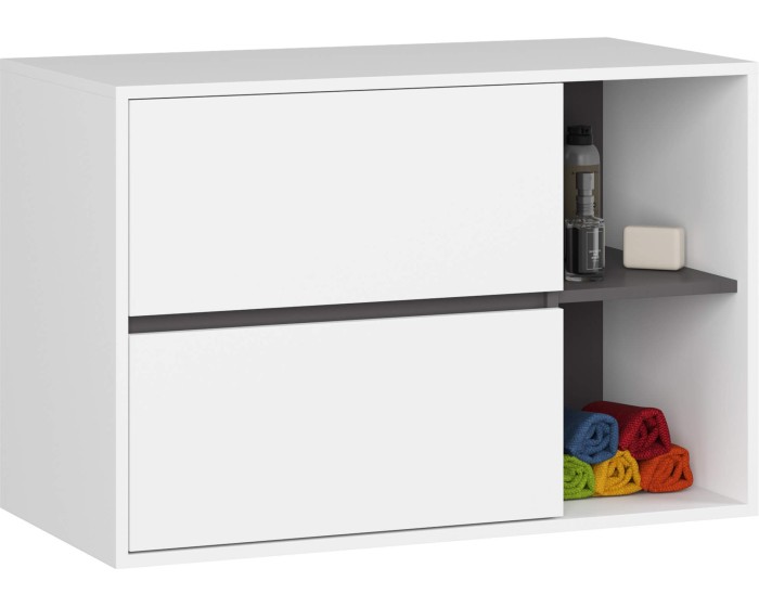 Závěsná skříňka pod umyvadlo VAMI 90 cm bílá/grafitová - složeno / vystaveno