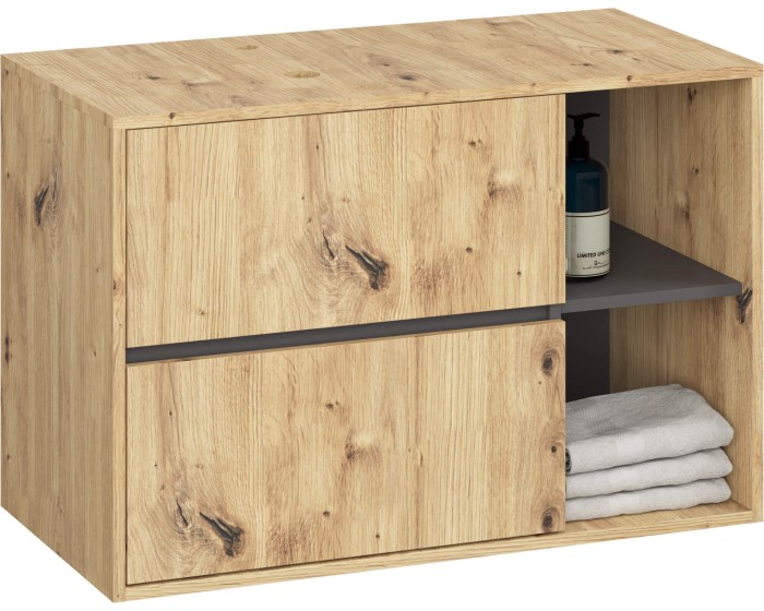 Závěsná skříňka pod umyvadlo VAMI s otvory 90 cm dub artisan/šedý grafit