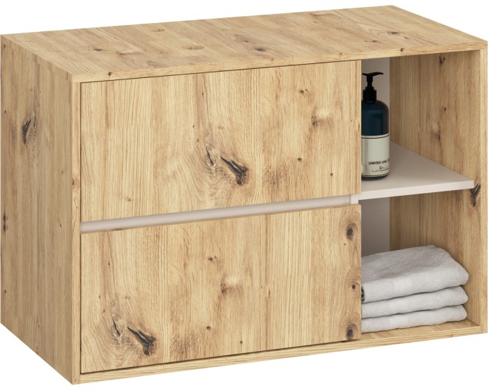 Závěsná skříňka pod umyvadlo VAMI s otvory 90 cm dub artisan/kašmír