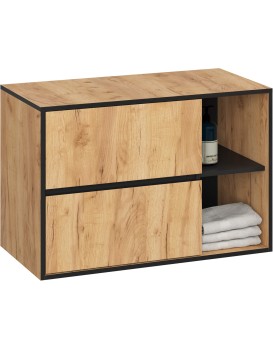 Závěsná skříňka pod umyvadlo VAMI s otvory 90 cm dub craft/černá