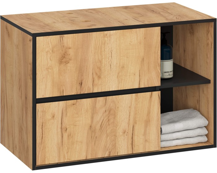 Závěsná skříňka pod umyvadlo VAMI s otvory 90 cm dub craft/černá