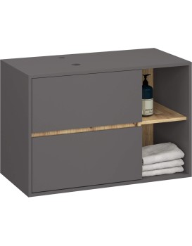 Závěsná skříňka pod umyvadlo VAMI s otvory 90 cm šedý grafit/dub artisan