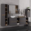 Závěsná skříňka pod umyvadlo VAMI s otvory 90 cm šedý grafit/dub artisan