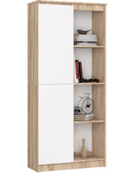 Regál Rexa 80 cm 1 skříňka a 4 police dub sonoma/bílý
