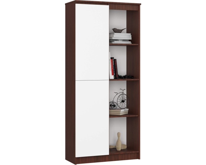 Regál Rexa 80 cm 1 skříňka a 4 police wenge/bílý