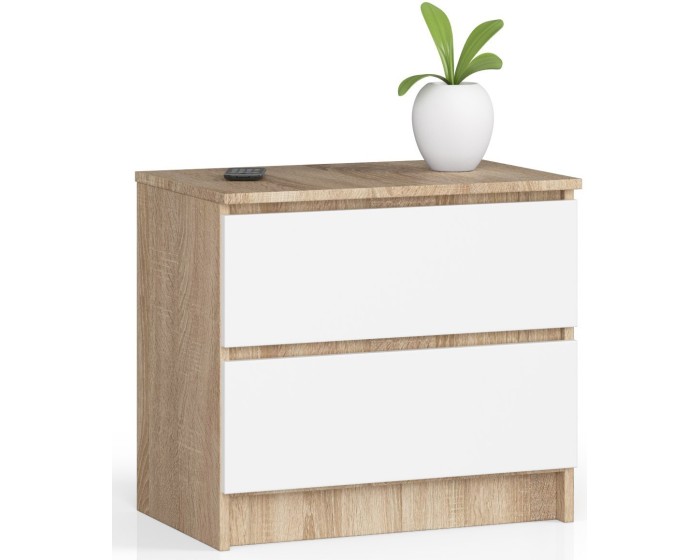 Komoda Kuba 60 cm - 2 šuplíky dub sonoma/bílá
