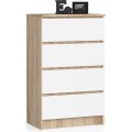 Komoda Kuba 60 cm - 4 šuplíky dub sonoma/bílá