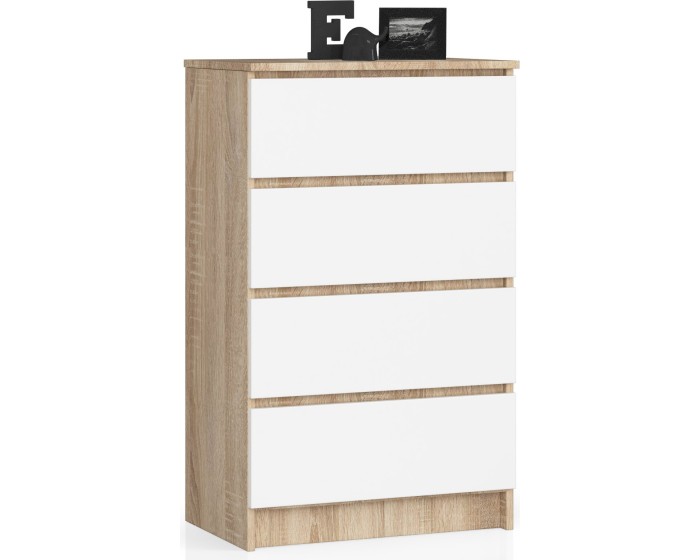 Komoda Kuba 60 cm - 4 šuplíky dub sonoma/bílá