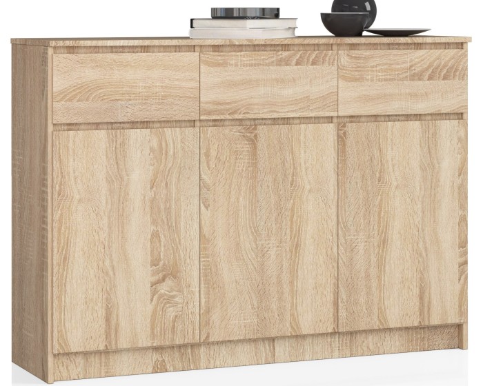 Komoda Karolína 140 cm 3 skříňky a 3 šuplíky dub sonoma