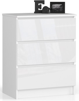 Komoda Kuba 60 cm - 3 šuplíky bílá lesk