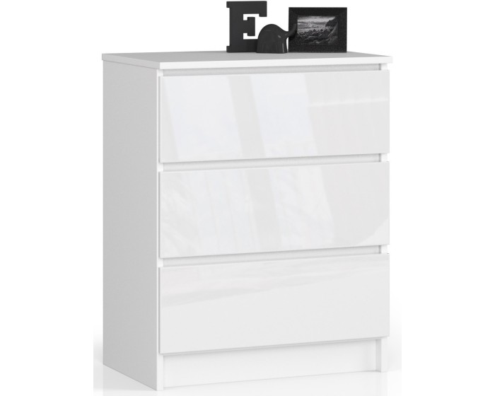 Komoda Kuba 60 cm - 3 šuplíky bílá lesk