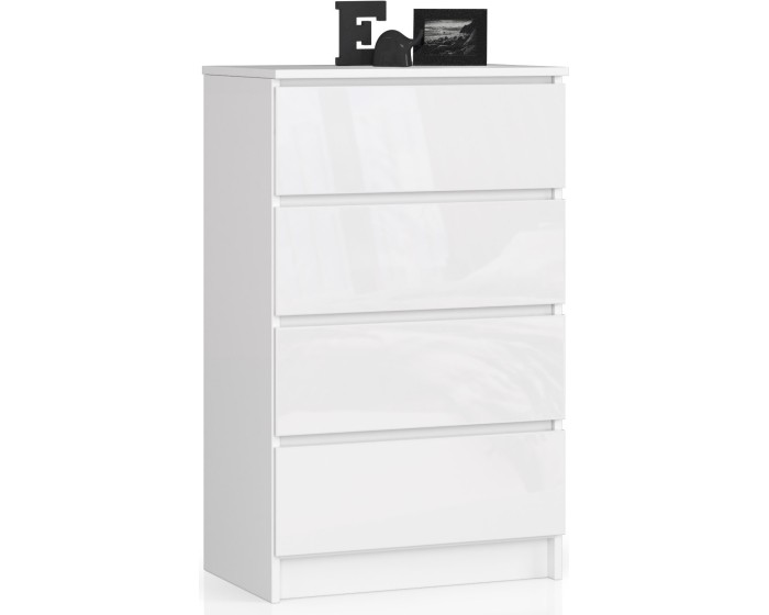 Komoda Kuba 60 cm - 4 šuplíky bílá lesk