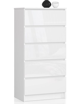 Komoda Kuba 60 cm - 5 šuplíků bílá lesk