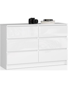 Komoda Kuba 120 cm 6 šuplíků bílá lesk