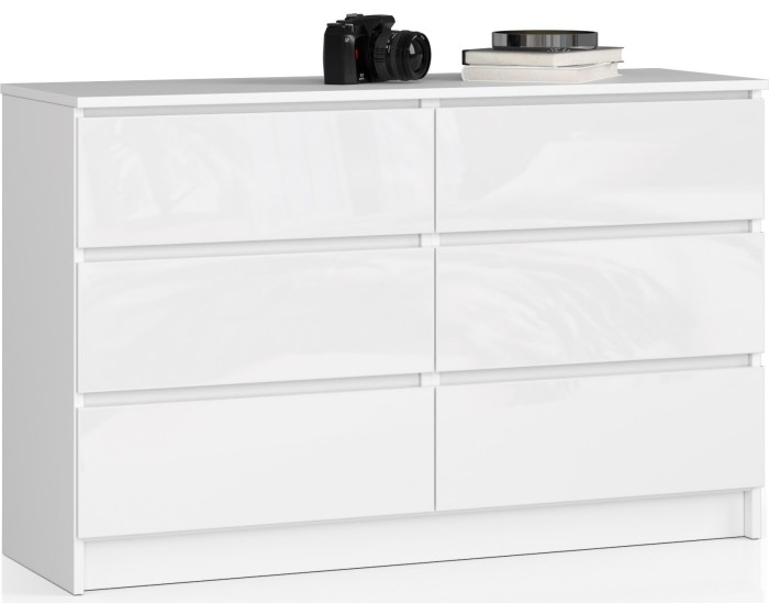 Komoda Kuba 120 cm 6 šuplíků bílá lesk