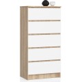 Komoda Kuba 60 cm - 5 šuplíků dub sonoma/bílá