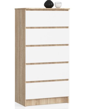Komoda Kuba 60 cm - 5 šuplíků dub sonoma/bílá