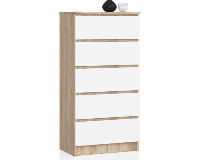 Komoda Kuba 60 cm - 5 šuplíků dub sonoma/bílá