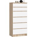 Komoda Kuba 60 cm - 6 šuplíků dub sonoma/bílá