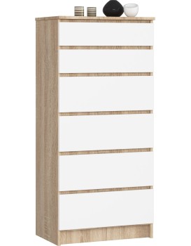 Komoda Kuba 60 cm - 6 šuplíků dub sonoma/bílá
