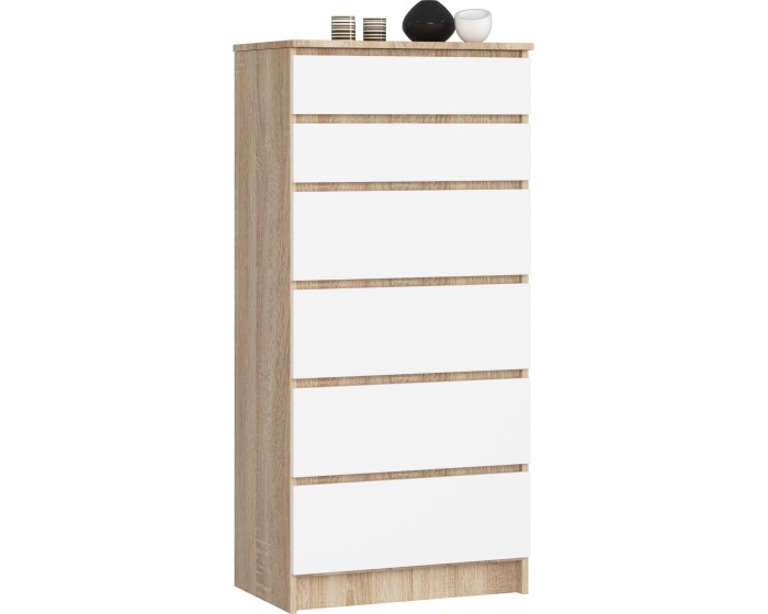 Komoda Kuba 60 cm - 6 šuplíků dub sonoma/bílá