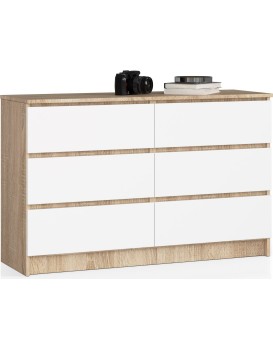 Komoda Kuba 120 cm 6 šuplíků dub sonoma/bílá