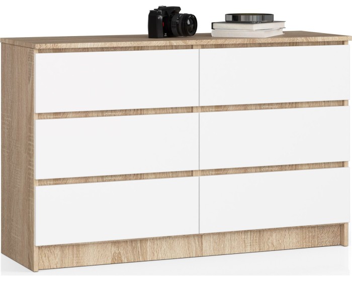 Komoda Kuba 120 cm 6 šuplíků dub sonoma/bílá
