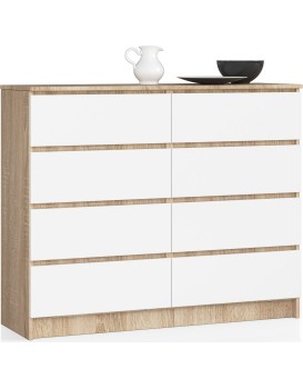 Komoda Kuba 120 cm 8 šuplíků dub sonoma/bílá