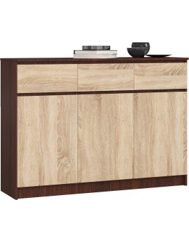 Komoda Karolína 140 cm 3 skříňky a 3 šuplíky wenge/sonoma