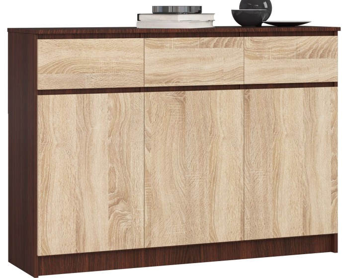 Komoda Karolína 140 cm 3 skříňky a 3 šuplíky wenge/sonoma