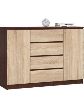 Komoda Kryštof 140 cm 2 skříňky a 4 šuplíky wenge/sonoma
