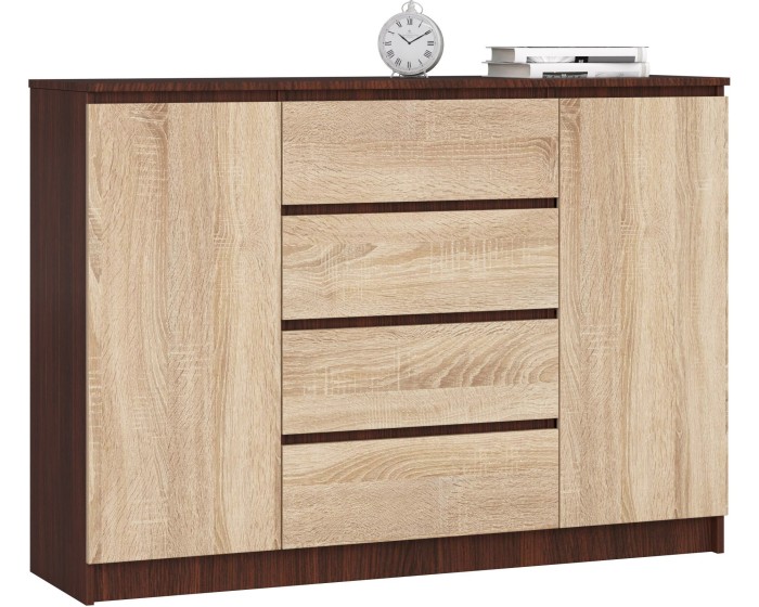 Komoda Kryštof 140 cm 2 skříňky a 4 šuplíky wenge/sonoma
