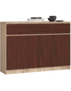 Komoda Karolína 140 cm 3 skříňky a 3 šuplíky /dub sonoma/wenge