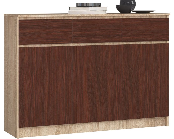 Komoda Karolína 140 cm 3 skříňky a 3 šuplíky /dub sonoma/wenge