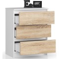 Komoda Kuba 60 cm - 3 šuplíky bílá/sonoma
