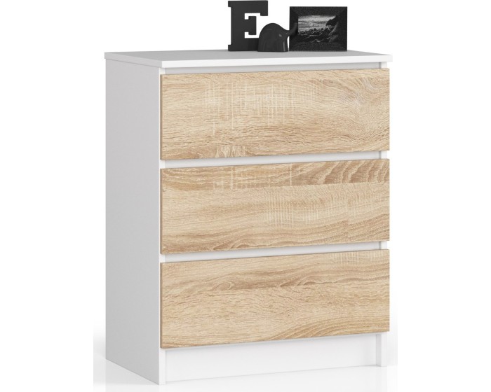Komoda Kuba 60 cm - 3 šuplíky bílá/sonoma