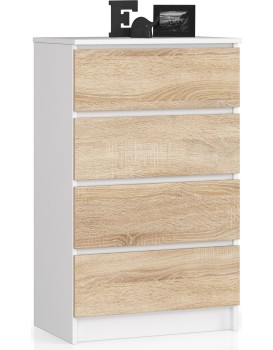 Komoda Kuba 60 cm - 4 šuplíky bílá/sonoma