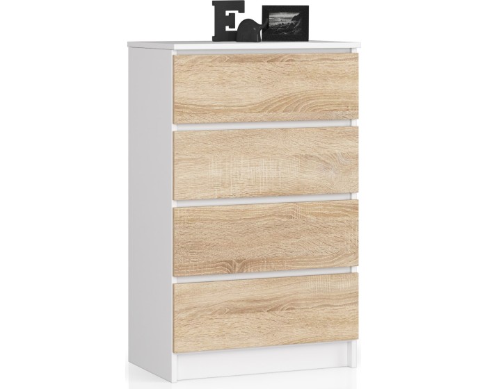 Komoda Kuba 60 cm - 4 šuplíky bílá/sonoma
