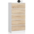 Komoda Kuba 60 cm - 5 šuplíků bílá/sonoma