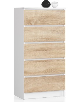 Komoda Kuba 60 cm - 5 šuplíků bílá/sonoma