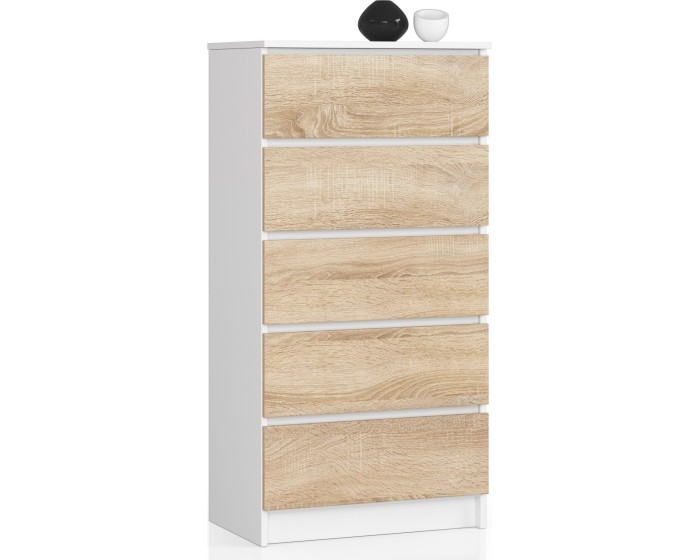 Komoda Kuba 60 cm - 5 šuplíků bílá/sonoma